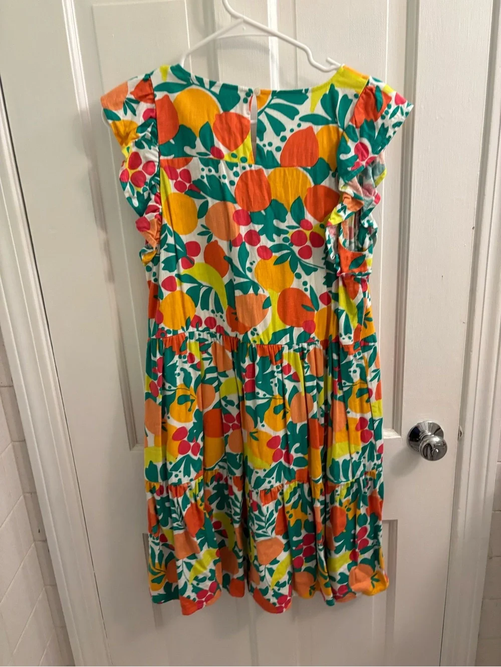 J. Crew Yellow, Orange, Green & Pink Fruit-Print Flutter Sleeve Dress